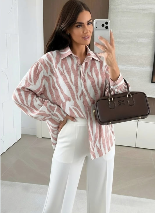 Stor zebramönstrad skjorta Rosa