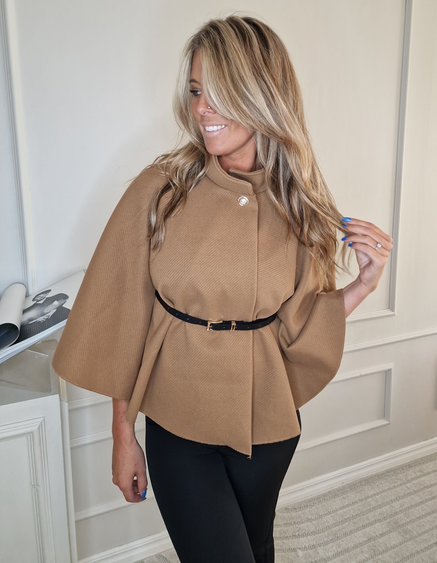 Elegant Cape/Poncho with belt Camel