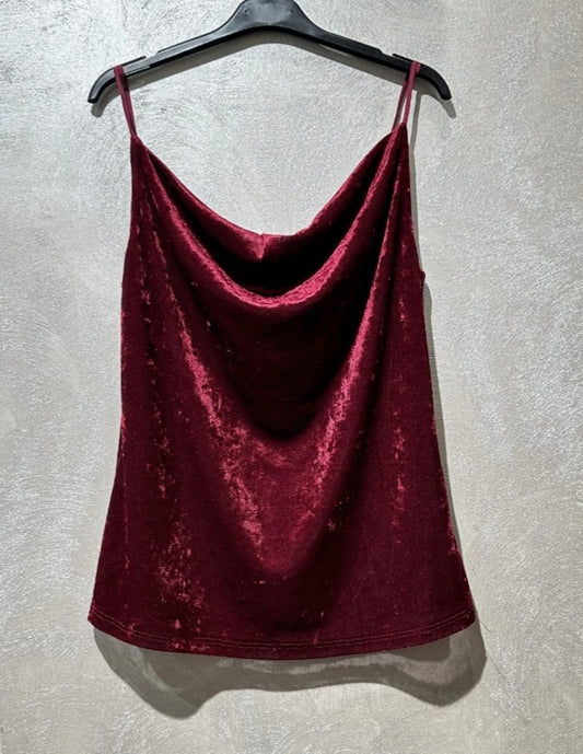 Meshtopp med sammetseffekt Vinröd