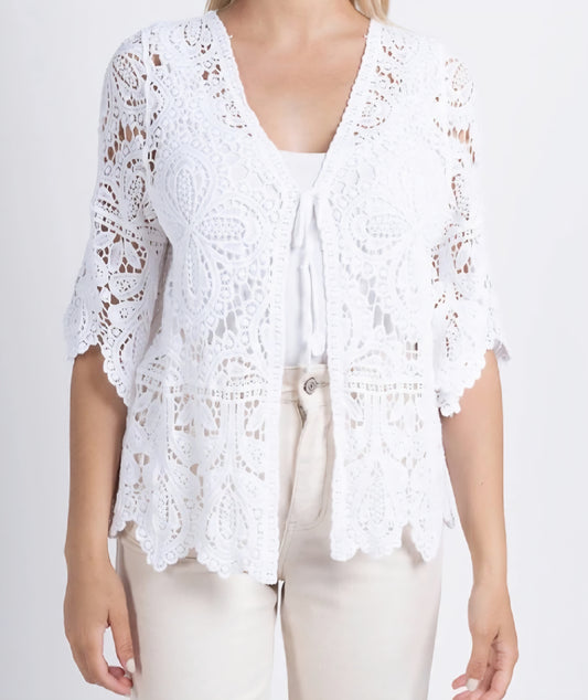 Virkad kofta med knyt Vit