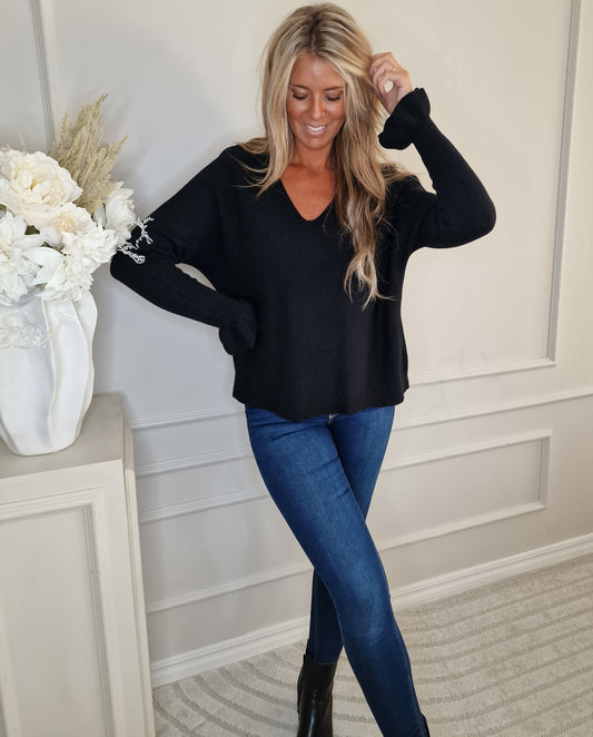 Tröja Ultramjuk volangarm Svart