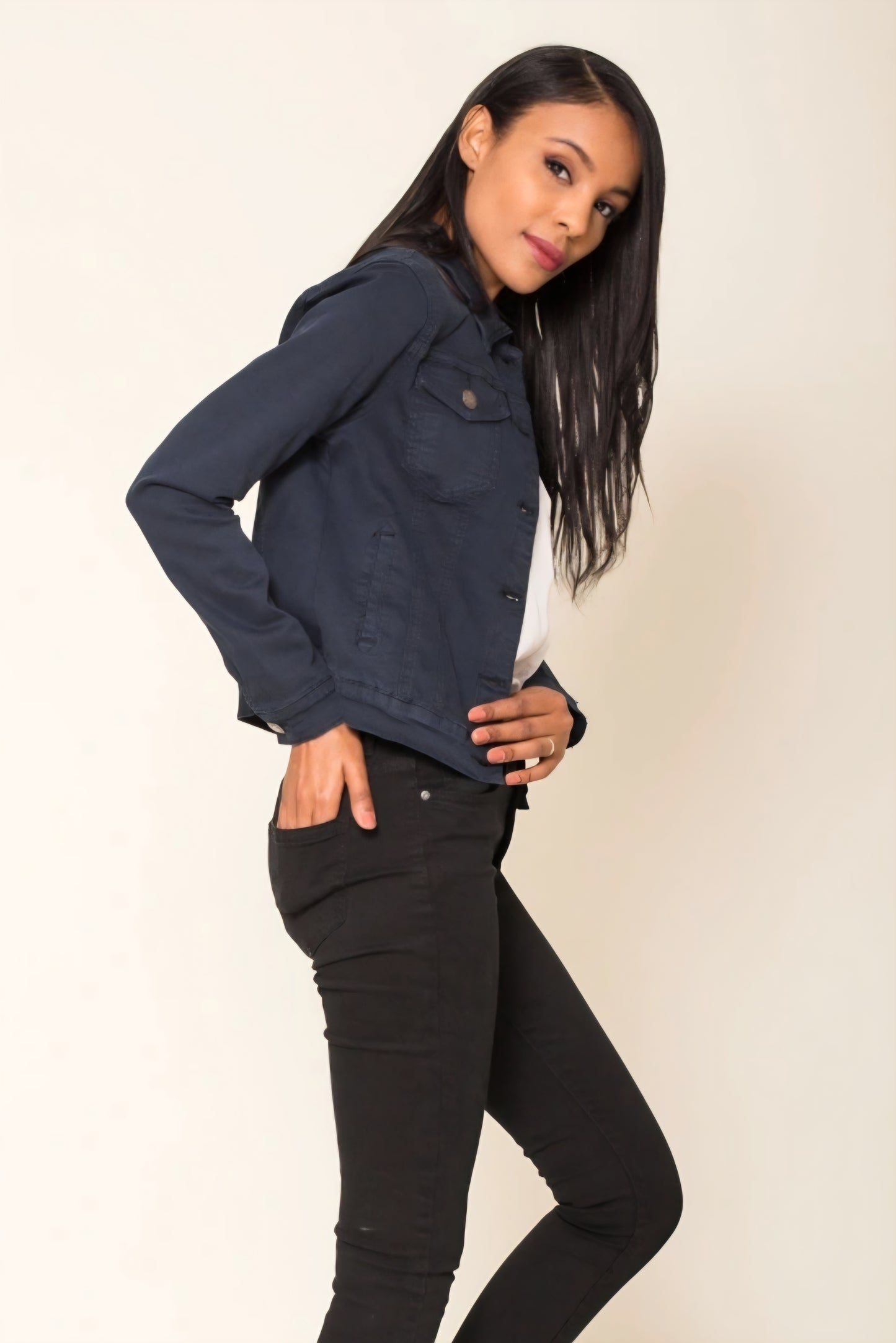 Klassisk stretch jeansjacka Marinblå