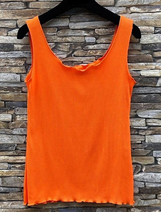 LAURA linne i ribbad bomull Orange