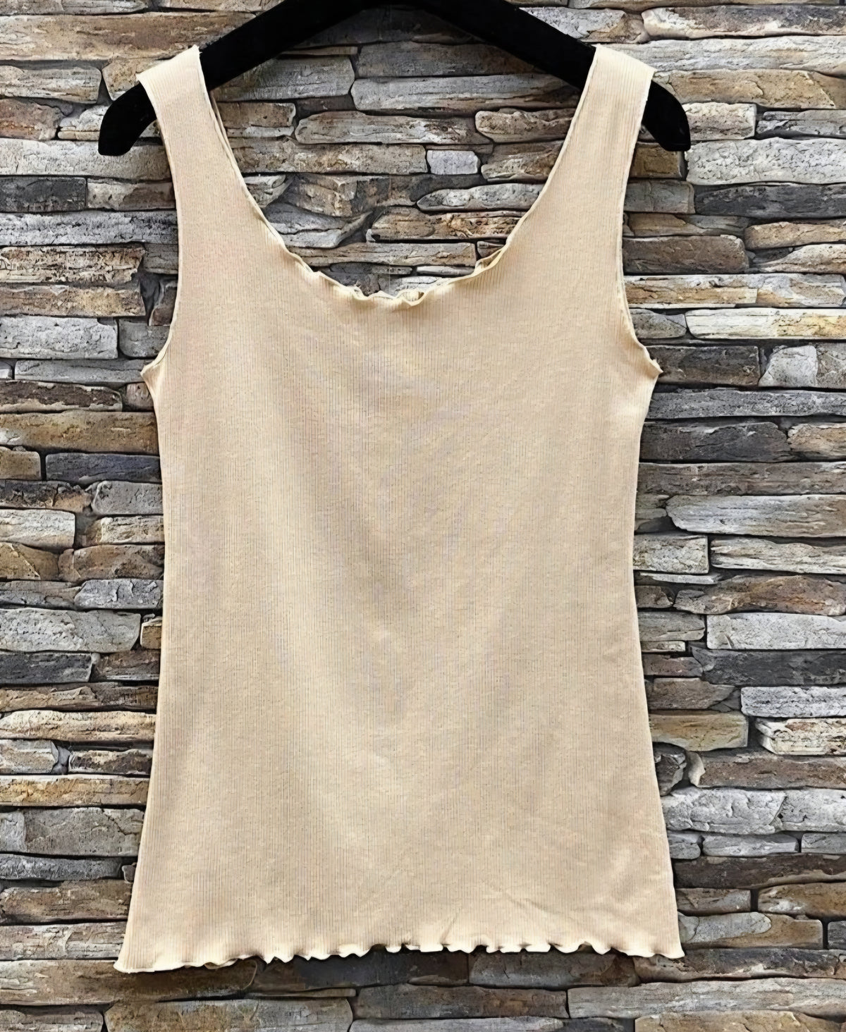 LAURA linne i ribbad bomull Beige