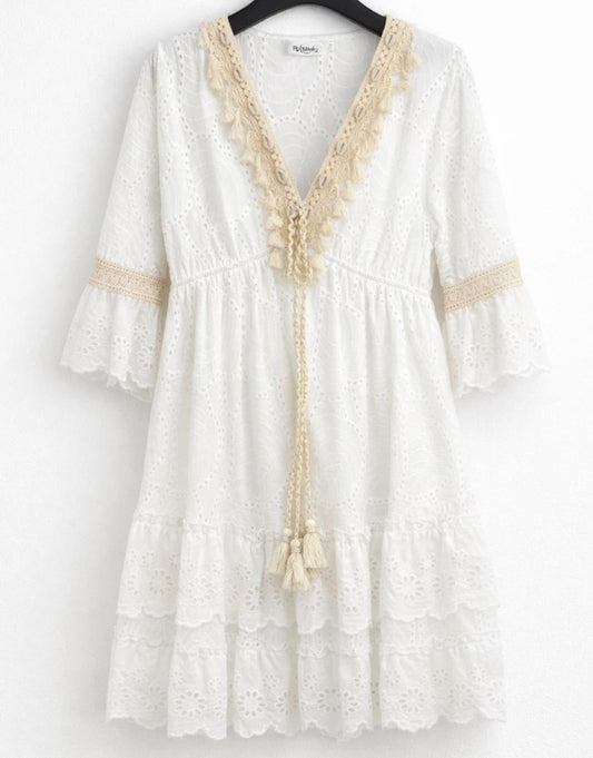 Bohemisk spetsklänning Vit