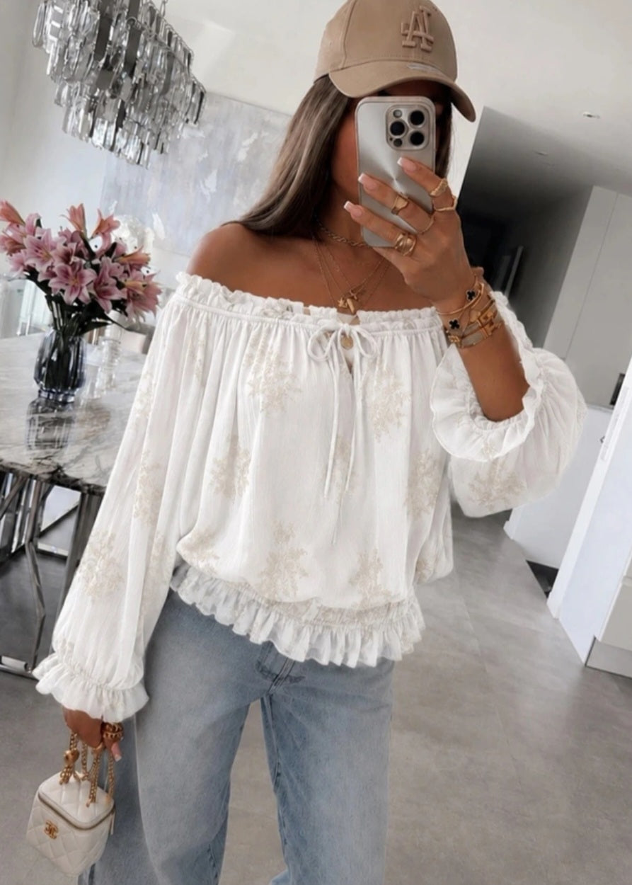 Singoalla blus med smock Vit