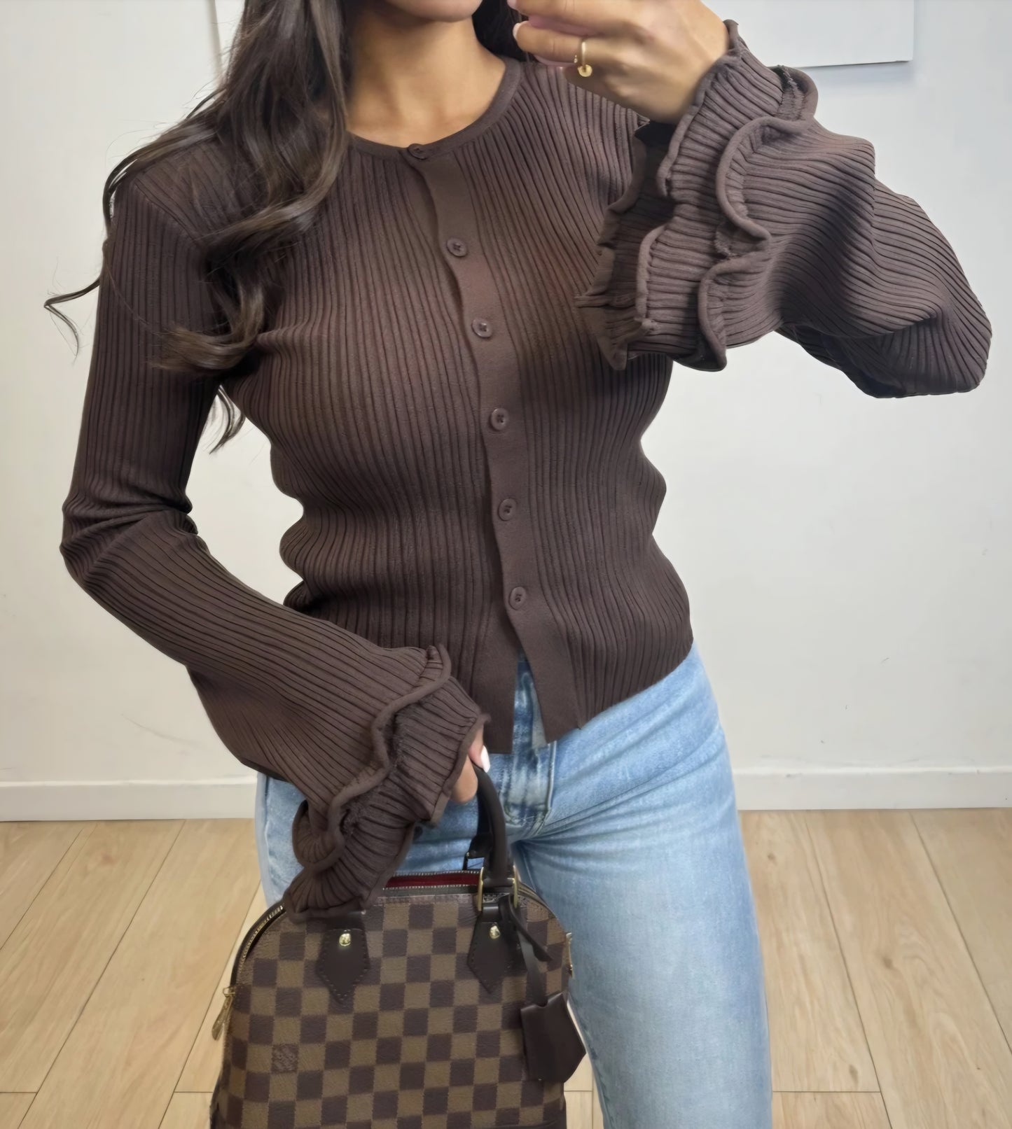 Kofta med utsvängda ärmar Brun