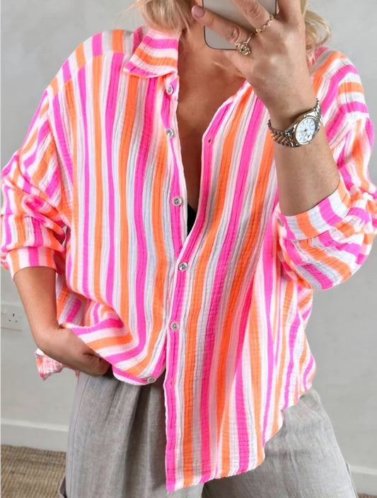 Bomulls skjorta randig Rosa