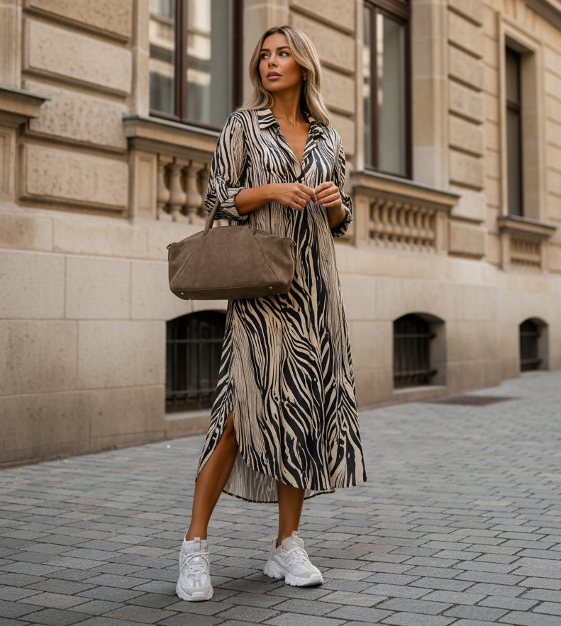 Mönstrad skjortklänning Stripe Beige
