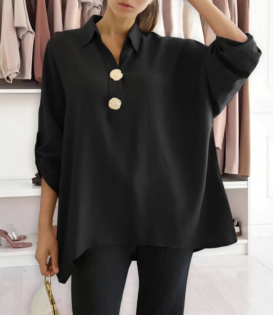 Blus med gyllene knappar Svart