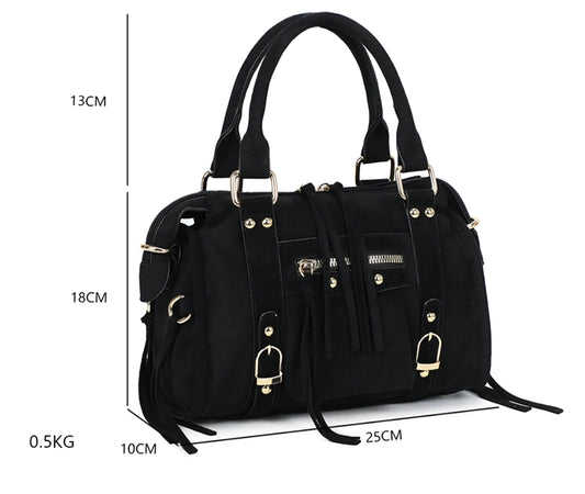 Gallantry mockahandväska med dragkedjor och fransar Svart