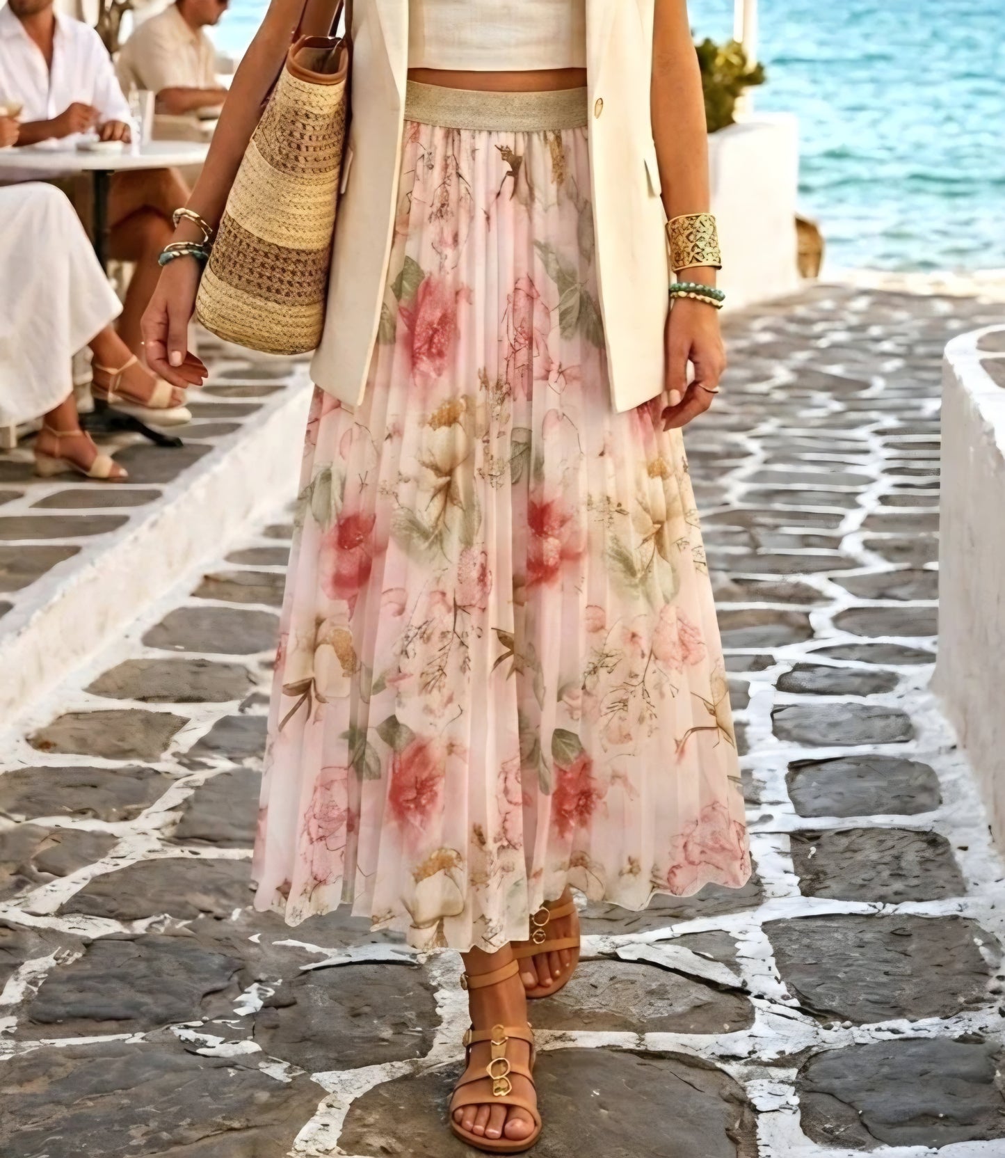 Plisserad maxikjol Flower Rosa