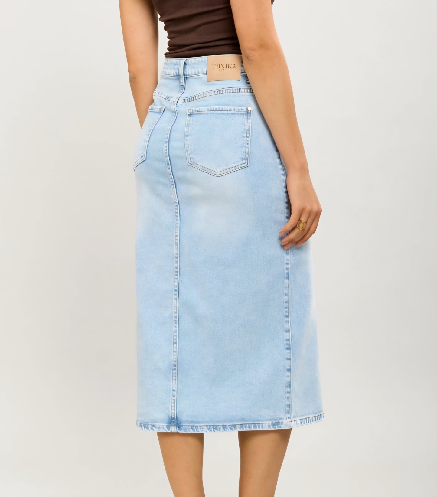 Toxik lång slitsad pennkjol i stretchig denim