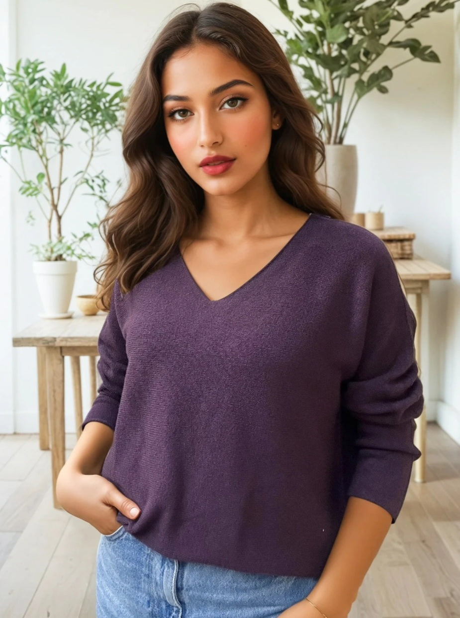 Sömlös stickad tröja plommonlila