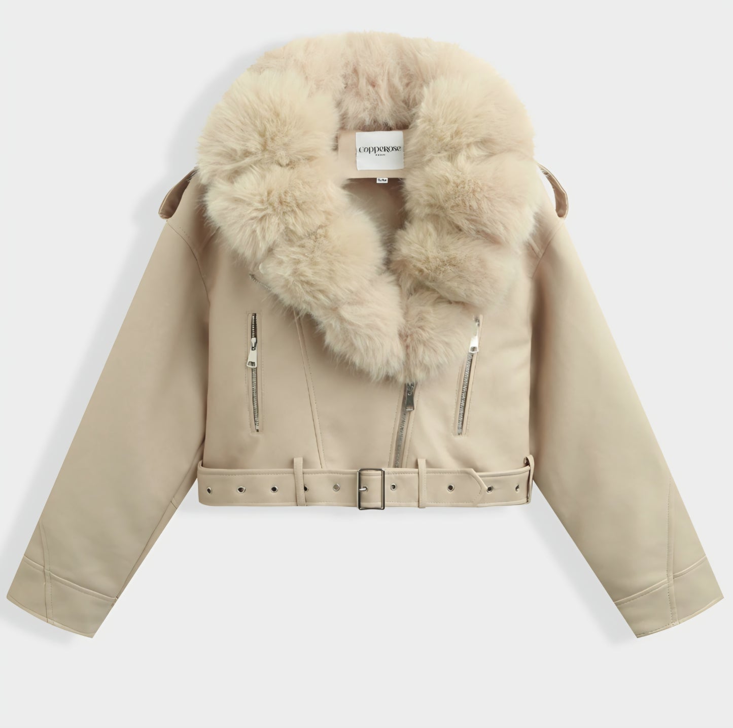 Kort bomberjacka i konstläder Beige