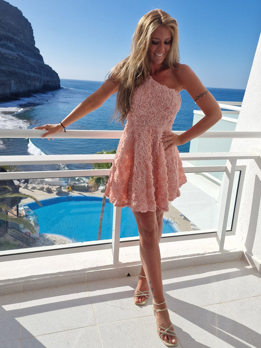 Axelbandslös blomklänning Gammelrosa