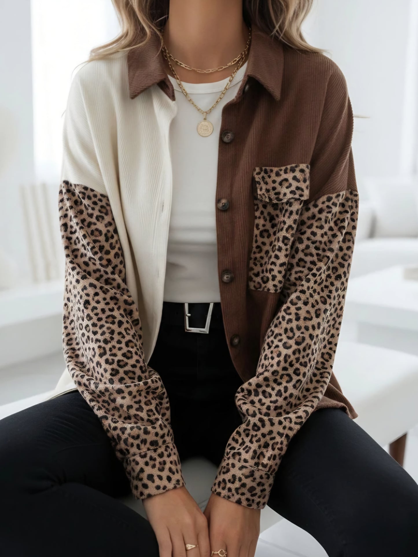 Lång skjorta Leopard brun