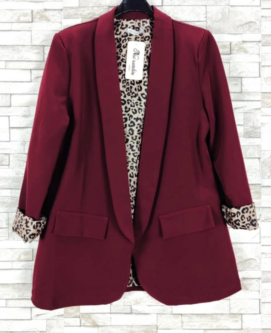 Blazer leopard Vinröd
