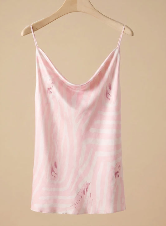 Satin topp med zebramönster Rosa