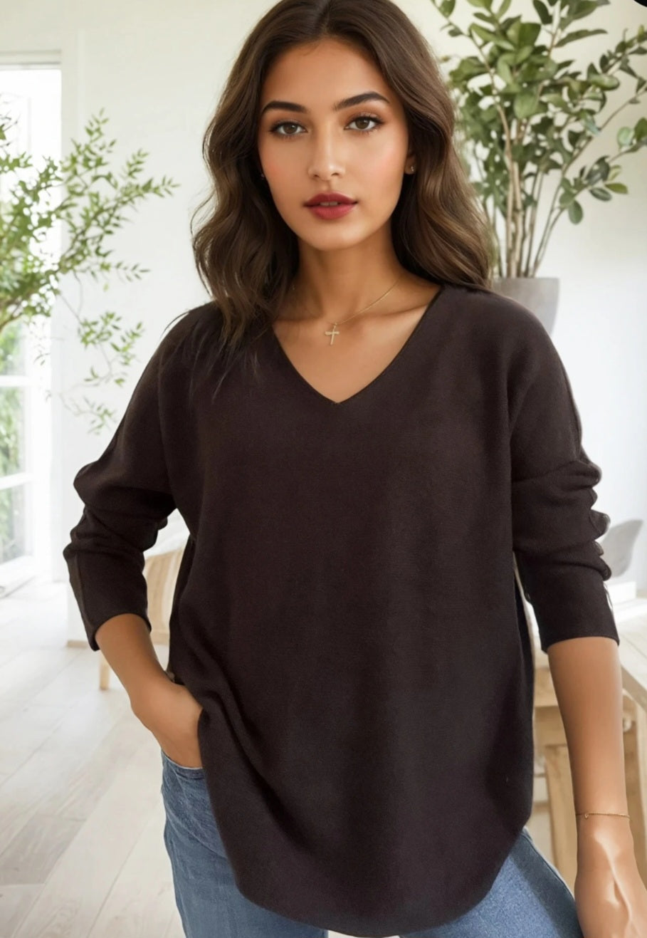 Sömlös stickad tröja Brun