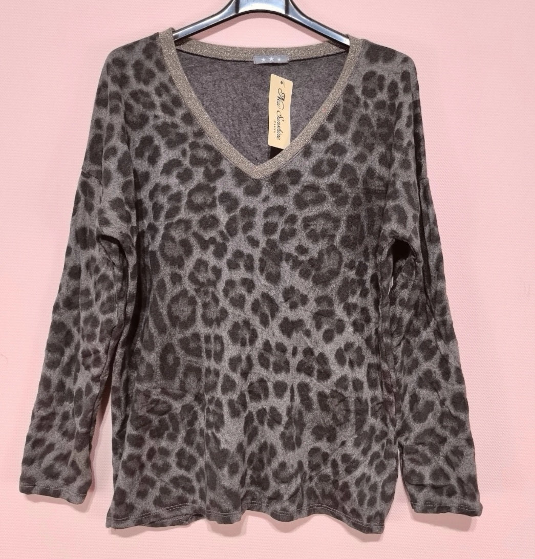 Långärmad leopardtröja Grå