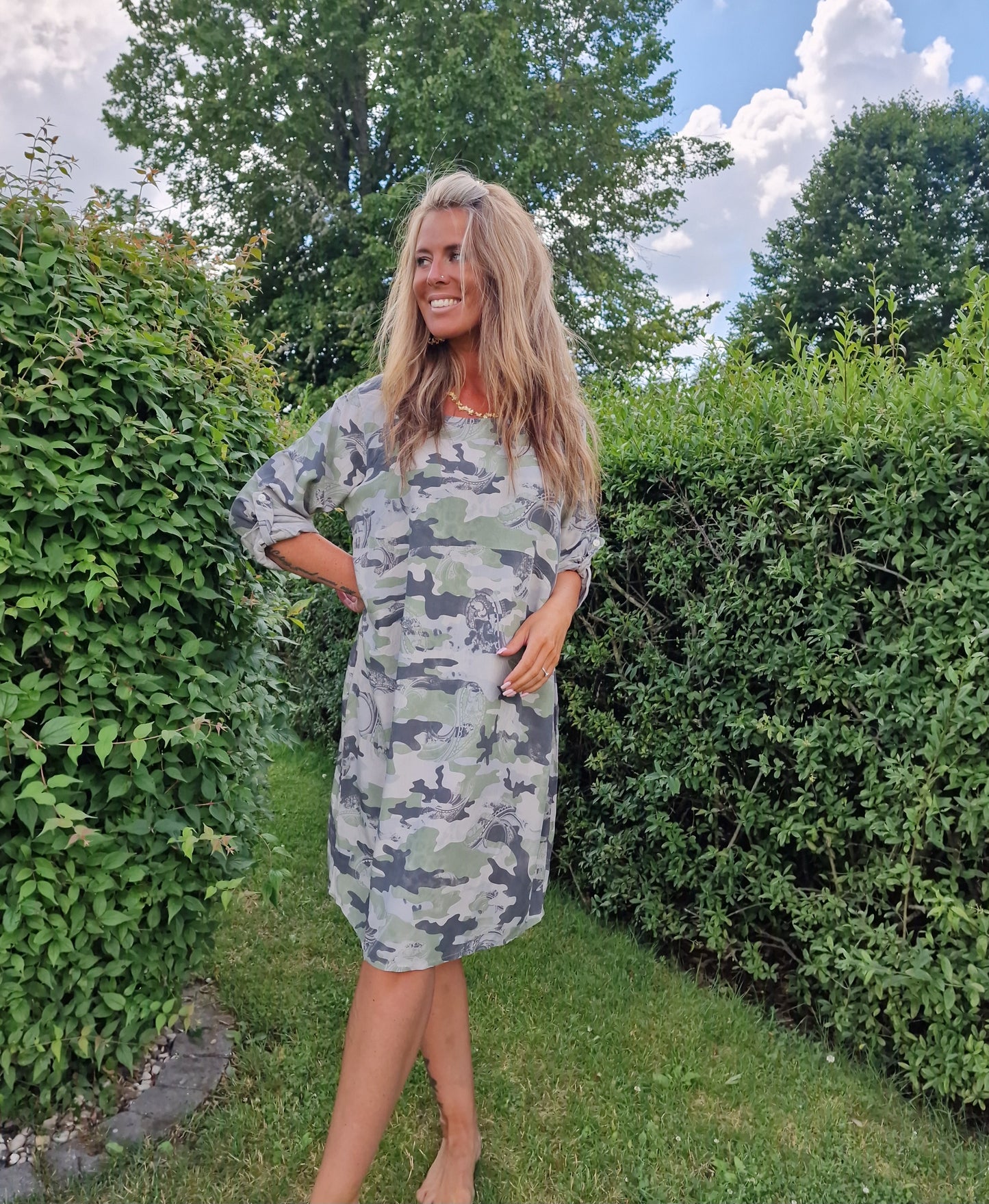 Camouflage klänning Viskos