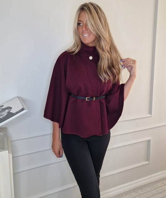 Elegant Cape/Poncho with belt Vinröd