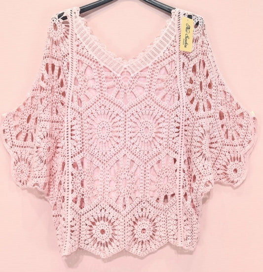 2-delad virkad topp Rosa