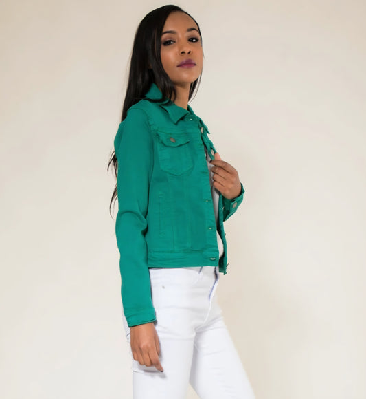 Klassisk stretch jeansjacka Gräsgrön