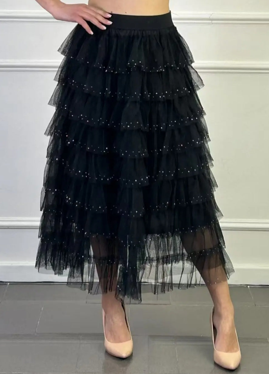 GLITTERIG TYLL KJOL Svart