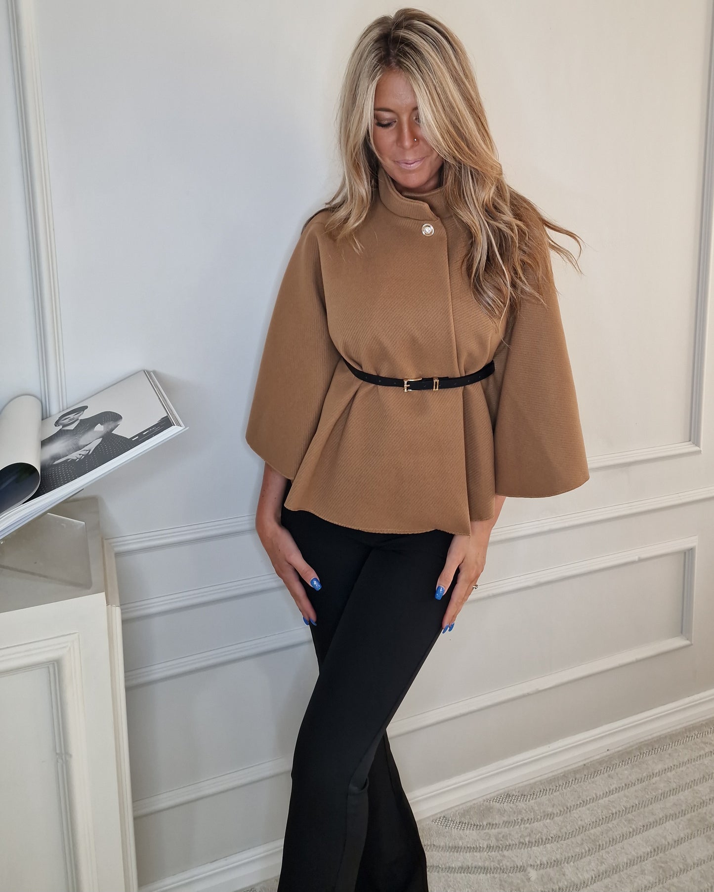 Elegant Cape/Poncho with belt Camel