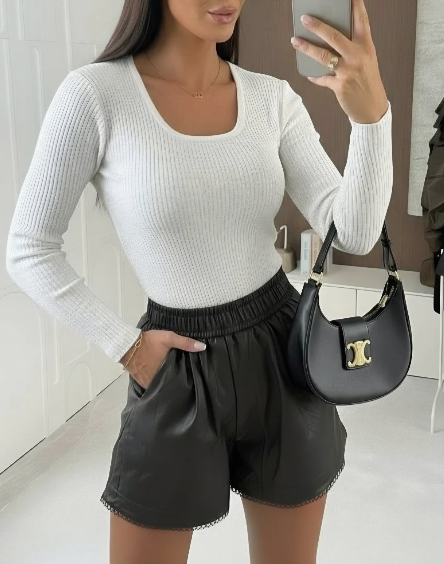 långärmad topp Glitter Vit