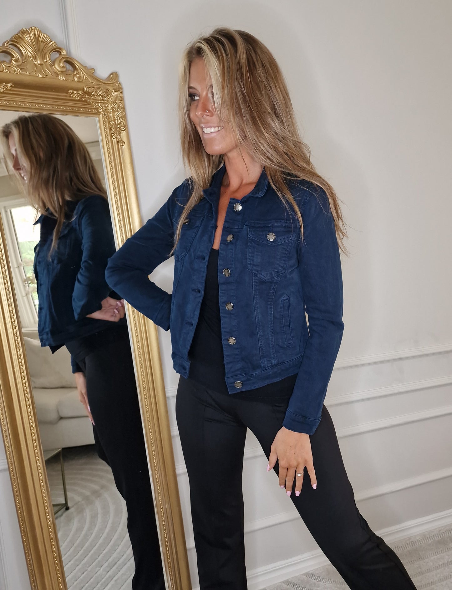 Klassisk stretch jeansjacka Marinblå