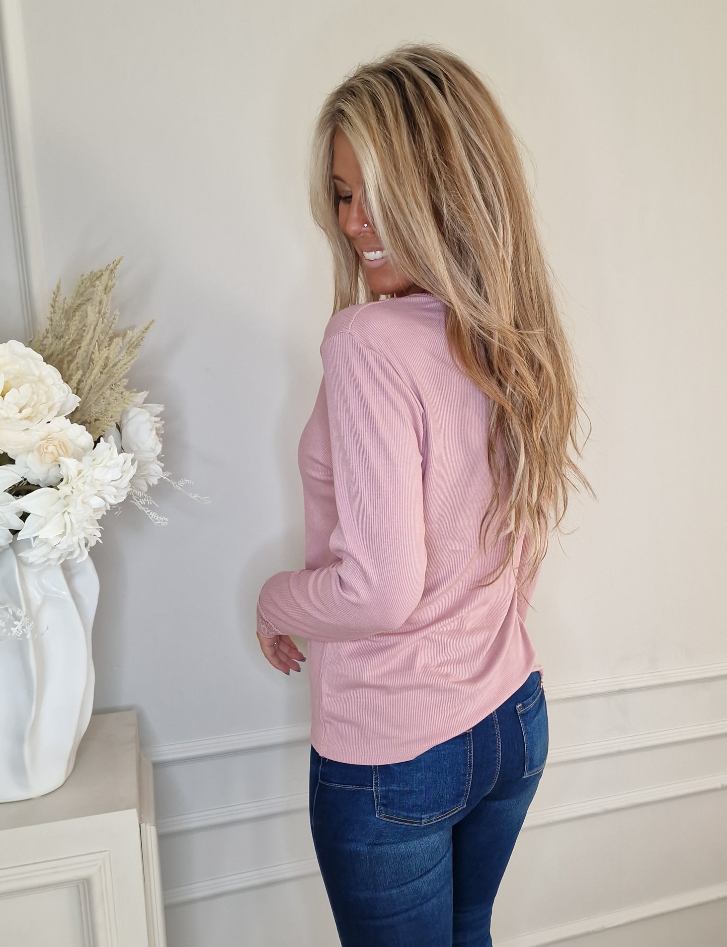 Extra stretchig Topp med spets Rosa