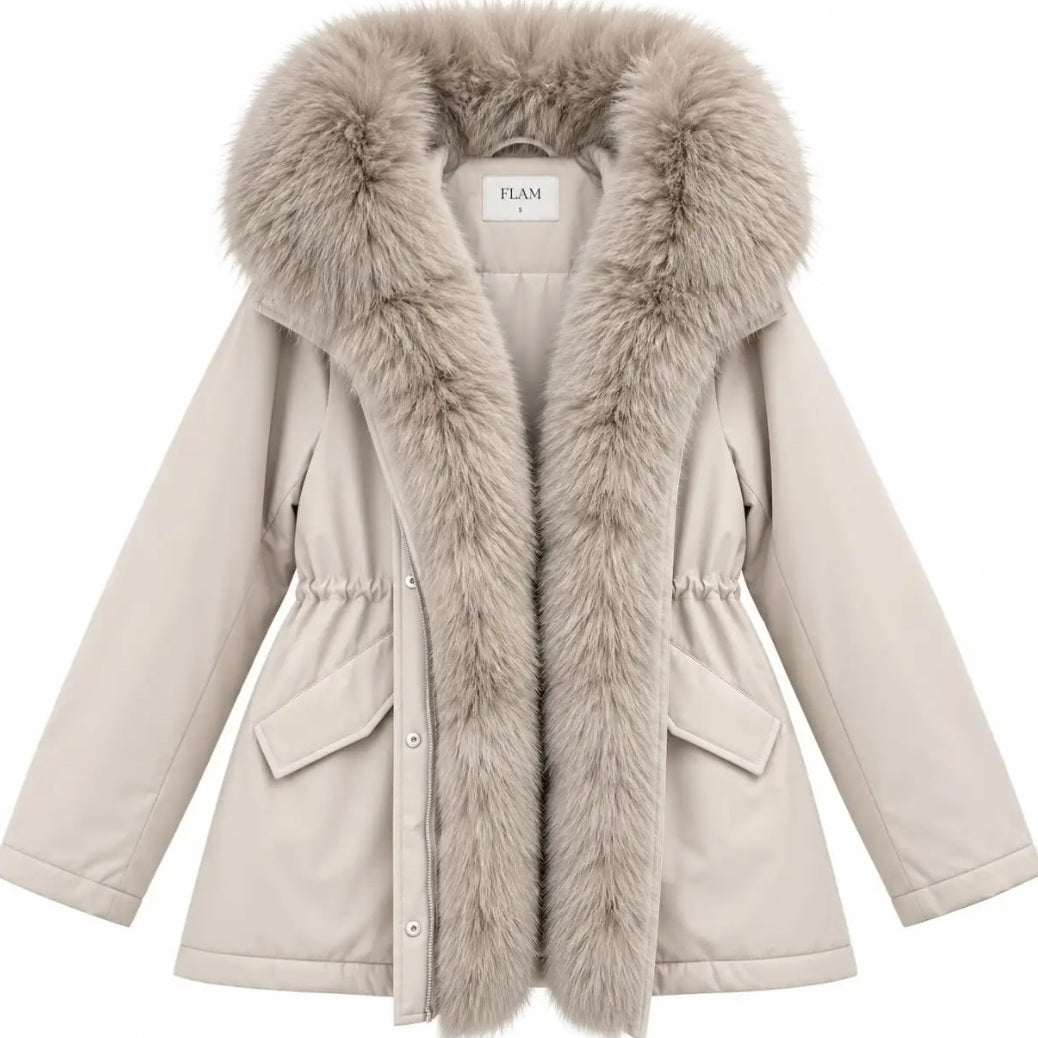 Jacka med krage i fuskpäls Beige