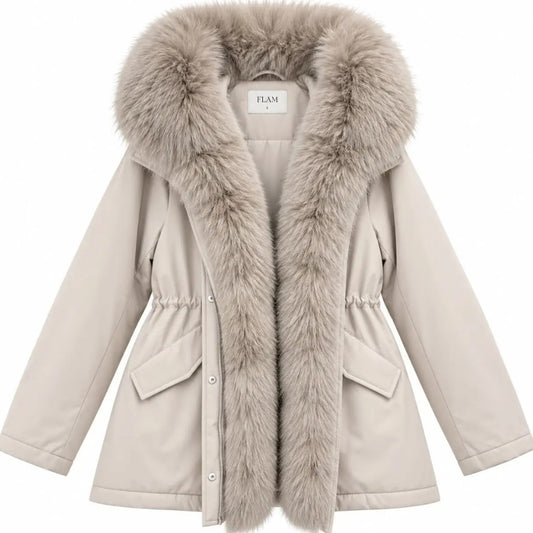 Jacka med krage i fuskpäls Beige