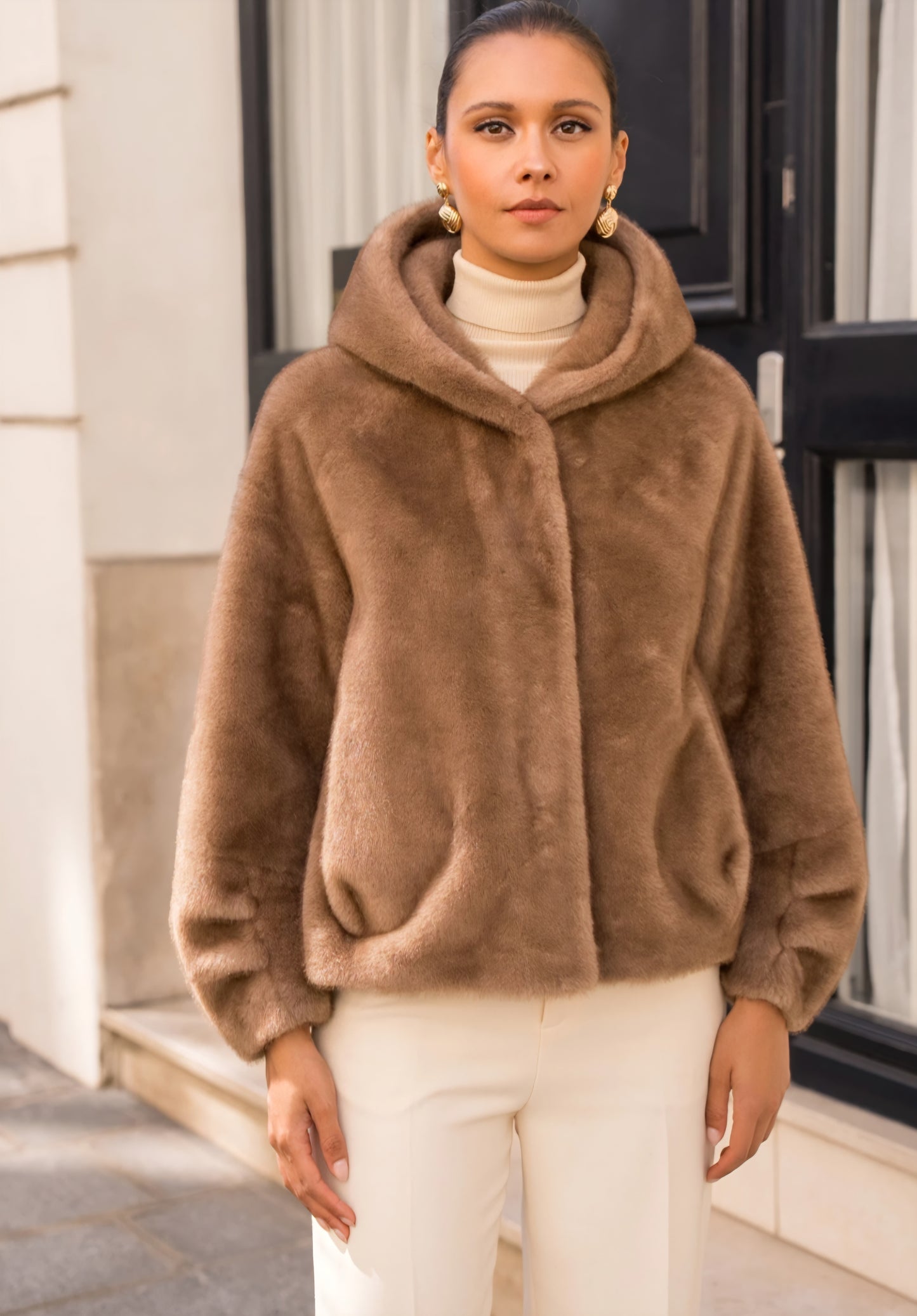 Kort kappa fuskpäls Camel