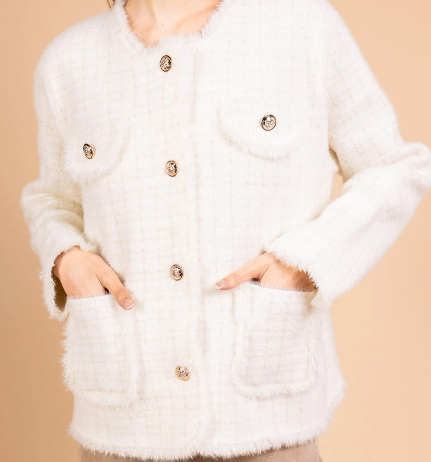 Tweed jacket/kofta Vit