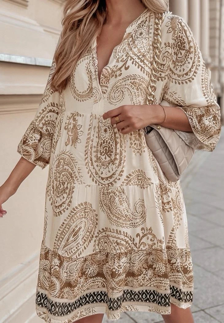 Viskos klänning Isabella Beige