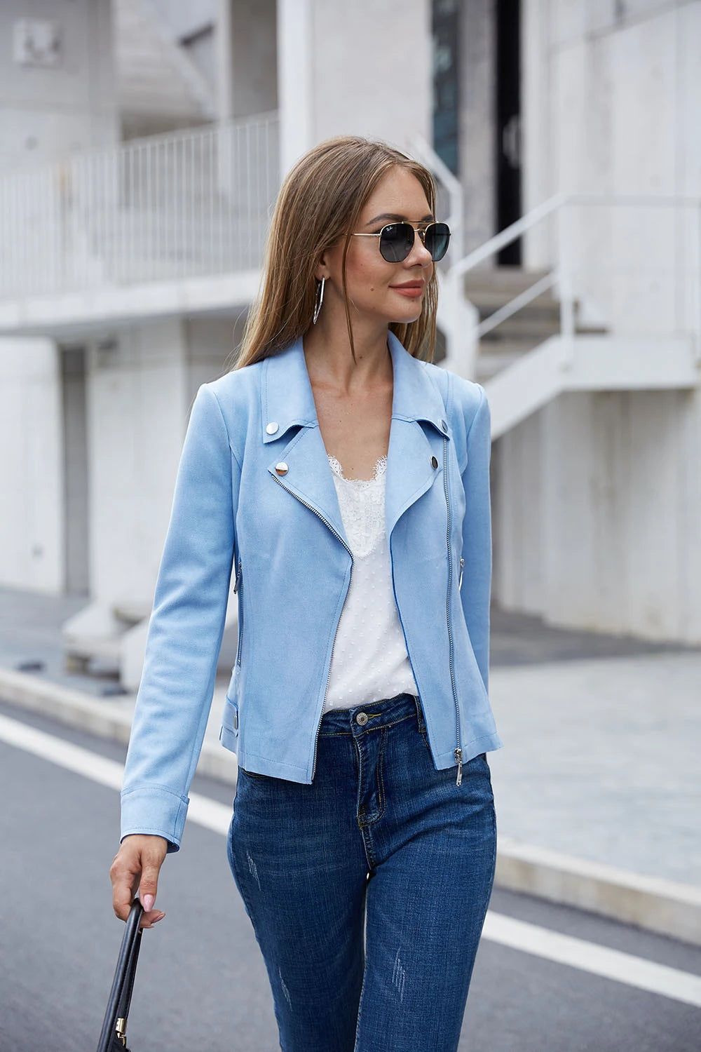 Perfecto mocka JACKET Ljusblå