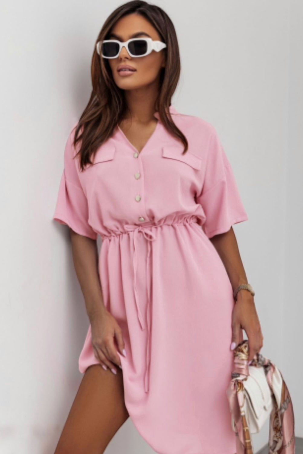 Shirt dress with elastic waist Light pink