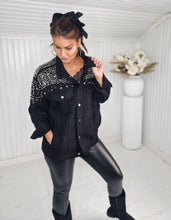 Load image into Gallery viewer, Oversized denim jacket with pearls Black 
