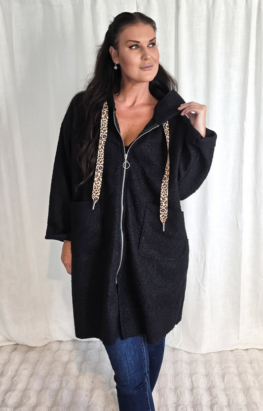 Jacka med dragkedja och huva Svart