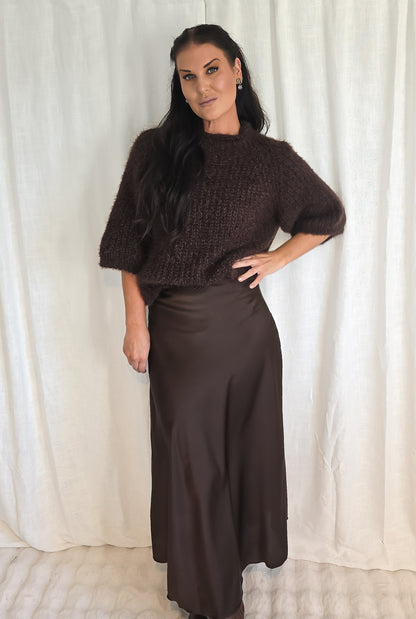 Fluffig stickad tröja Brun