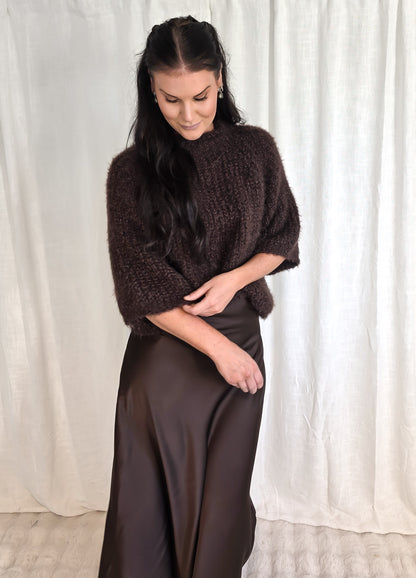 Fluffig stickad tröja Brun