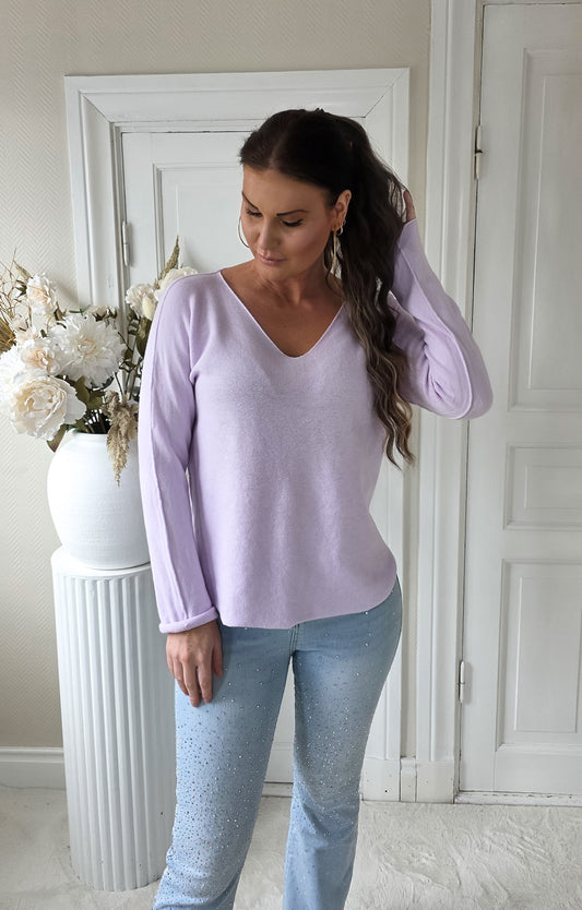 Sömlös stickad tröja Lila