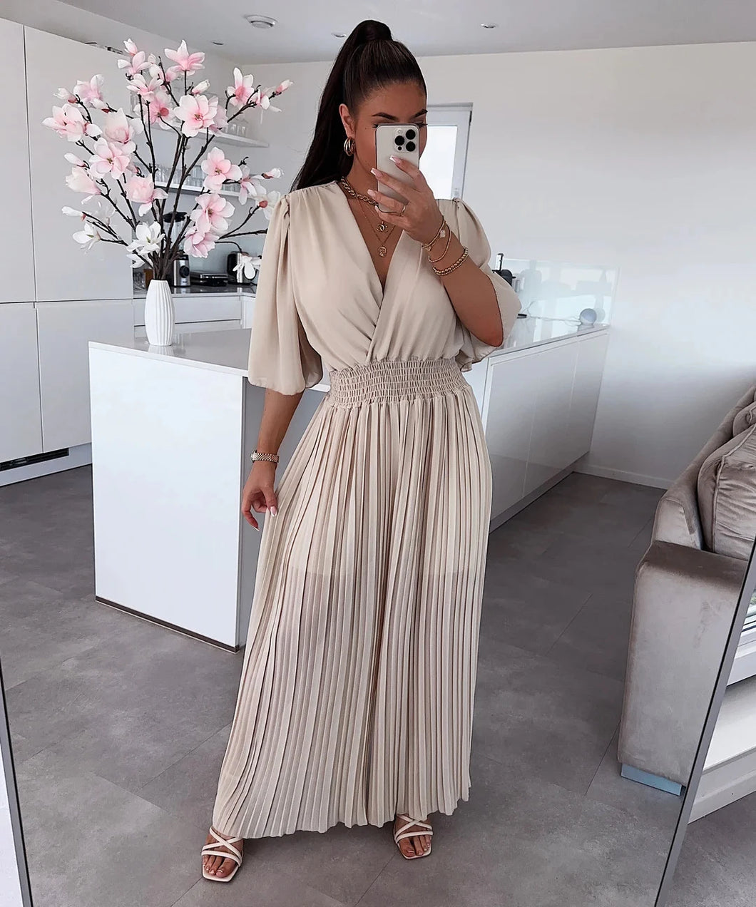 Byxdress Plisserad Beige