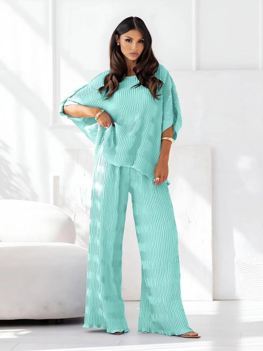 Oversize plisserat mönsterset Mintgrön