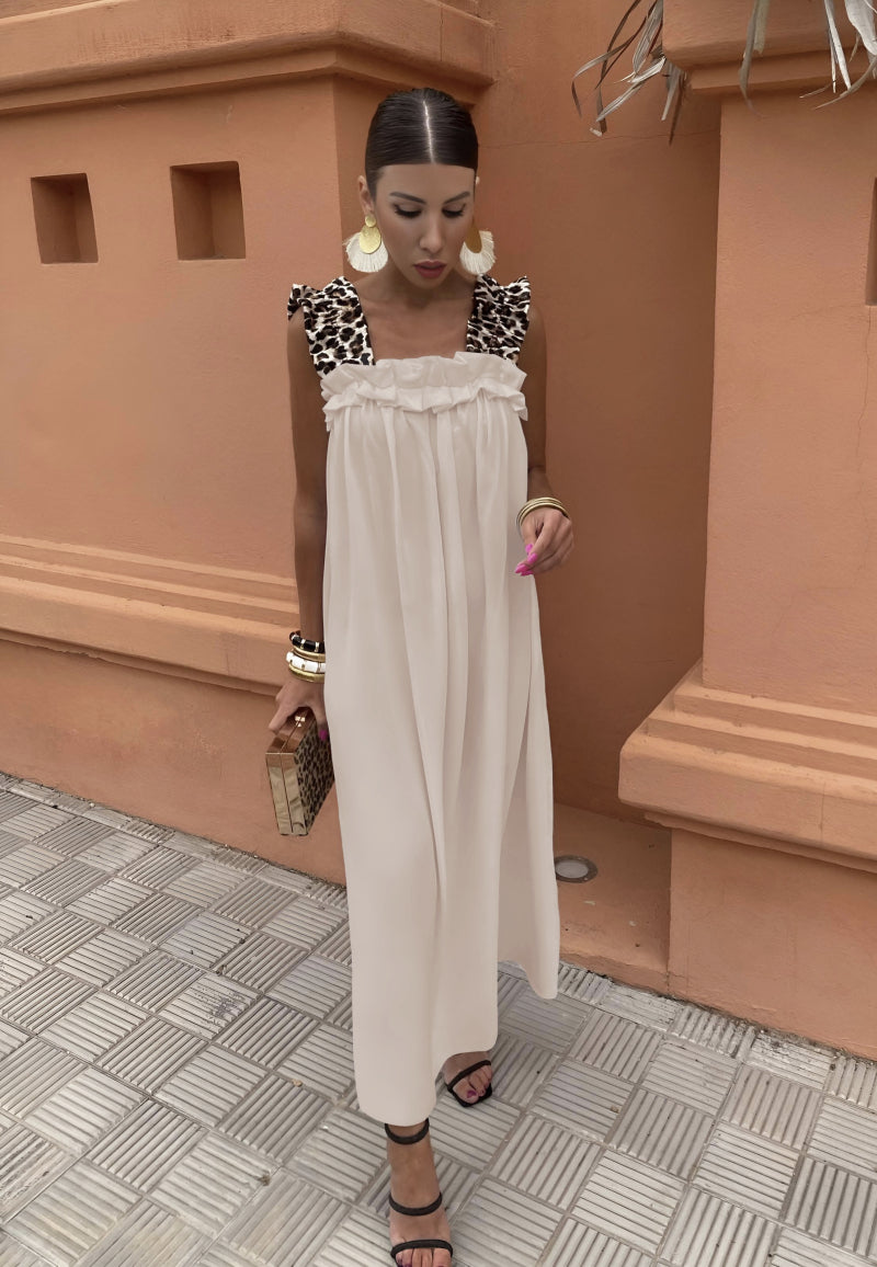 Vestido rayas leopardo Beige