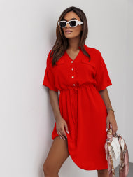 Shirt dress with elastic waist Red